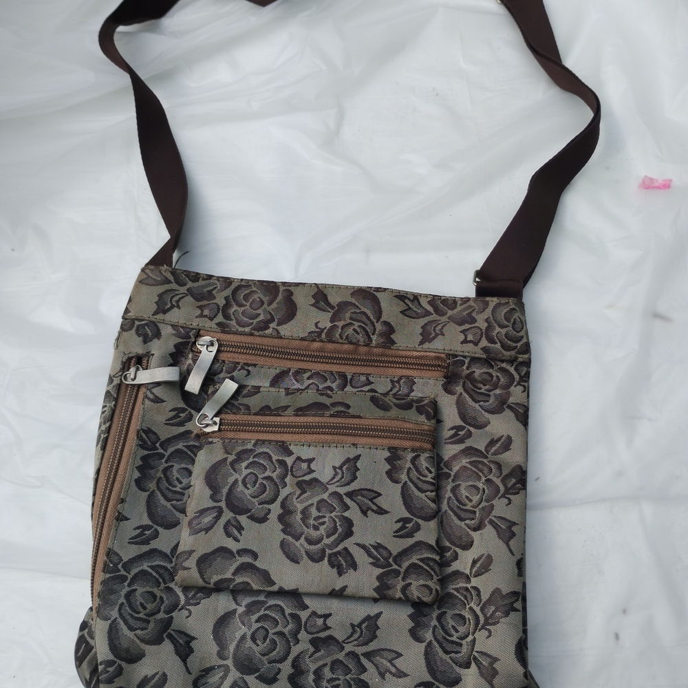 Floral Patterned Brown Crossbody Bag